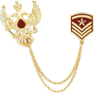 Eagle with Star Shield Badge and Hanging Tassel Chain Collar Pin Brooch, Suit Stud, Shirt Studs, Lapel Pin Accessories for Men Women
