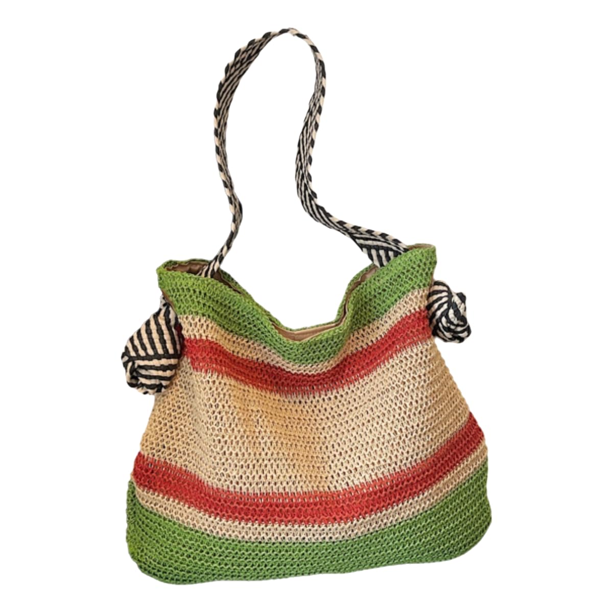 Borsa di Paglia Donna A Traccia Spiaggia Estiva, Tessuta Colorata, Grande capacità per Le Donne -Green