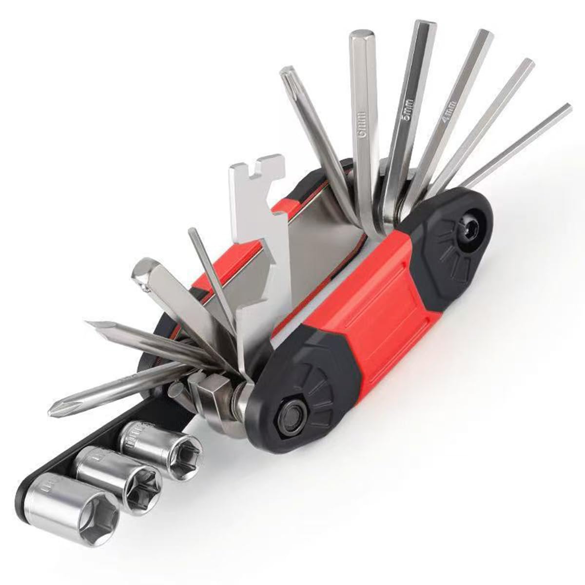 16 en 1 Outil de Réparation de Vélo Outil Multifonction pour Sac à Main (rouge)