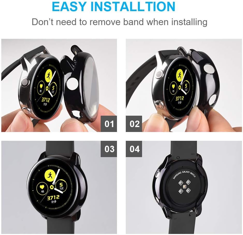 [2Pack] Tensea Compatible with Galaxy Watch Active Case 40mm, Soft TPU Bumper Full Around Screen Protector Cover for Samsung Galaxy Watch Active 40mm, 2 Packs (Black)