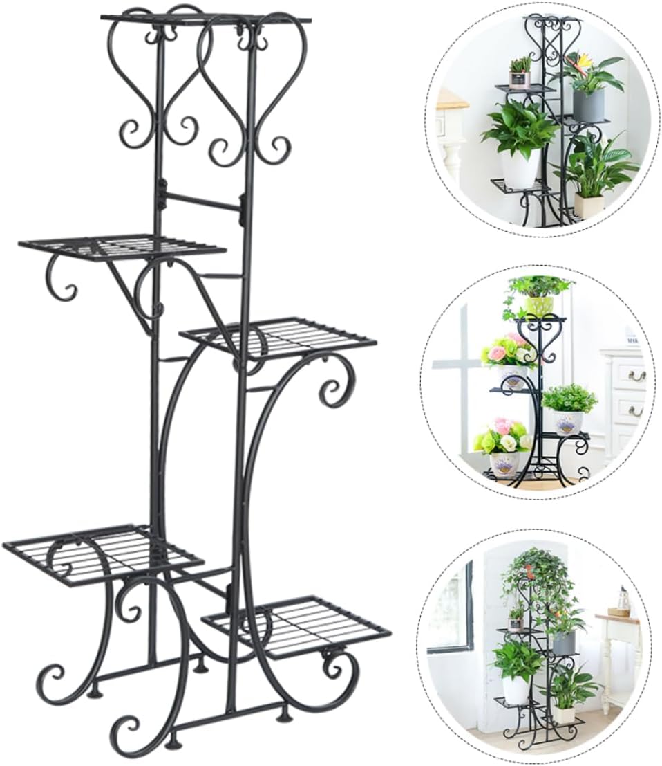DECHOUS Decorative Iron Flower Shelf Sturdy Black Plant Stand for Use for Home Decoration and Flower Storage for Housewarming
