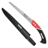 HAUTMEC 12" Pruning Hand Saw&comma; A Pull Stroke Saw with Straight SK5 Steel Blade&comma; Trapezoidal Teeth and Scabbard&comma; for Pruning&comma; Woodworking&comma; Sharp Stone Series&comma; HT0305