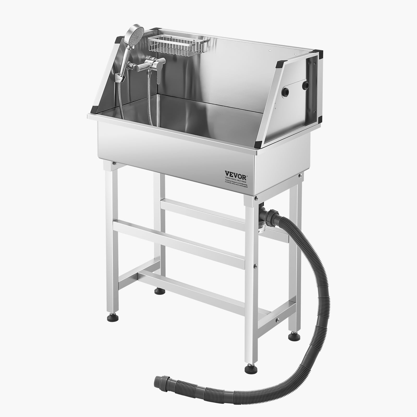 VEVOR Stazione di Lavaggio per Cani in Acciaio Inox, Vasca per Toelettatura per Animali Domestici da 86,36 cm con Rubinetto e Soffione Doccia e Palline da Gioco, per Cani per più Animali Domestici
