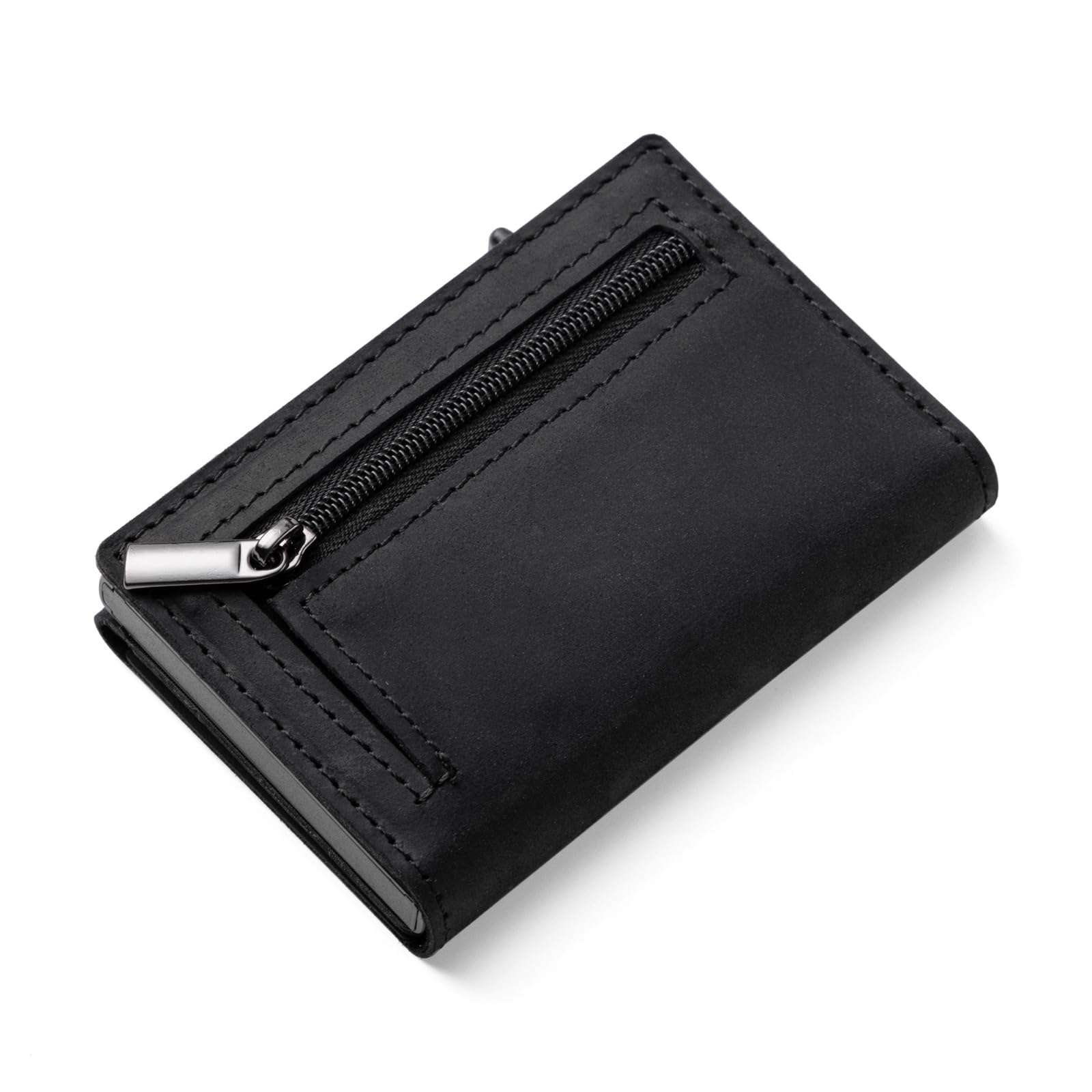 Portafoglio Pelle Crazy Horse - Chiusura Magnetica - Porta Carte Di Credito con Portamonete - Protezione RFID Anticlonazione - Brand Italiano (Pelle Crazy Horse, Nero)