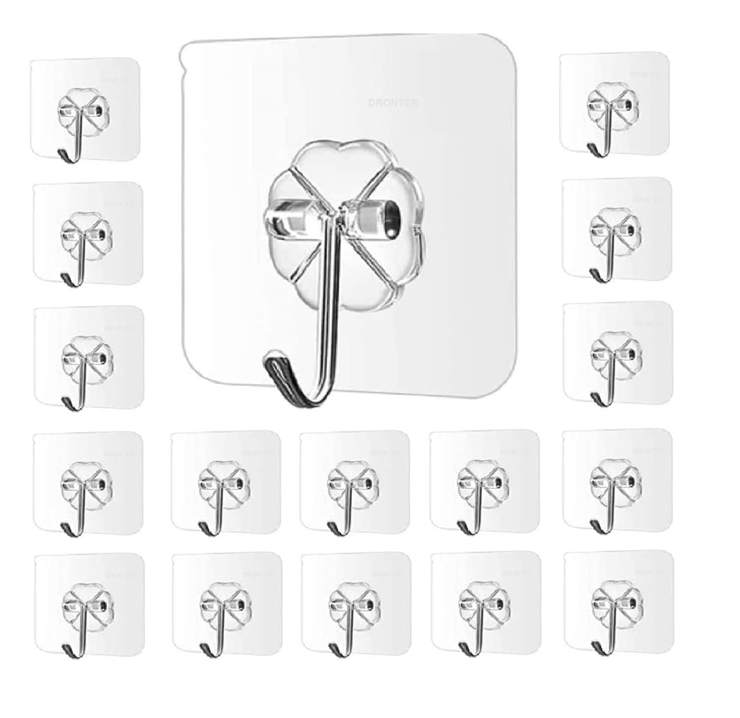 DRONTER PVC Wall Hooks, Adhesive Hooks for Wall Heavy Duty Wall hangings,for Bathroom, Home & Kitchen-(Transparent, Pack of 10)