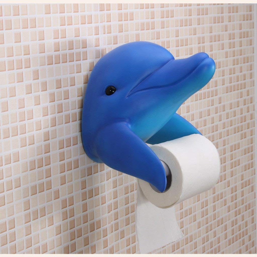RDLK Creative Toilet Tray/Dolphin Shape Wall Toilet roll Holder Bathroom Waterproof Toilet Paper Holder 20 17 18CM Gray