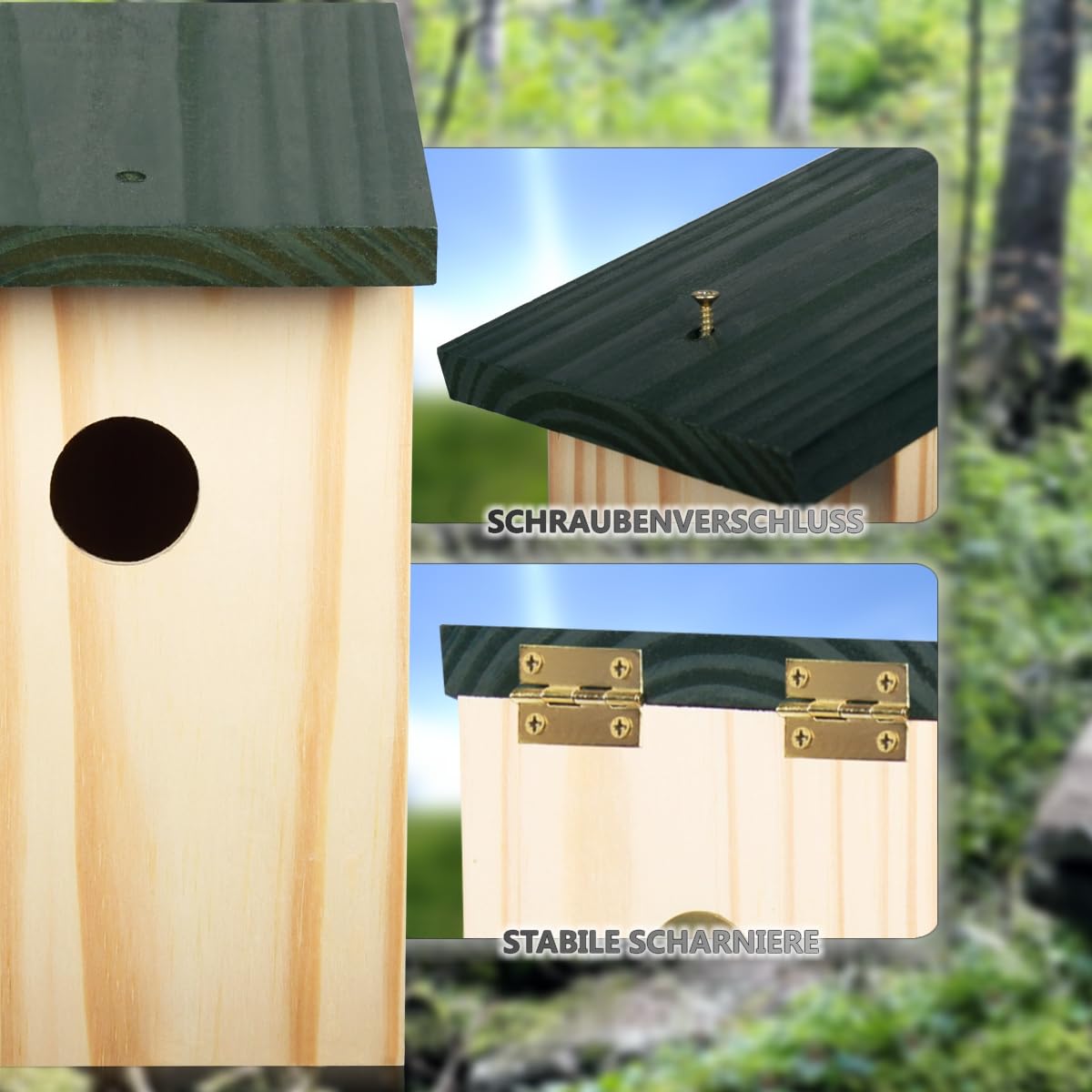 4er Set Nistkasten Nisthöhle aus Massiv - Holz für kleine Vögel Meisen Vogelhaus