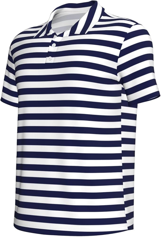 BRIEFING GOLF PANEL STRIPE POLO（NAVY／ M） Mosytuky Navy Blue and White Stripes Print Golf Shirts for Men Dry
