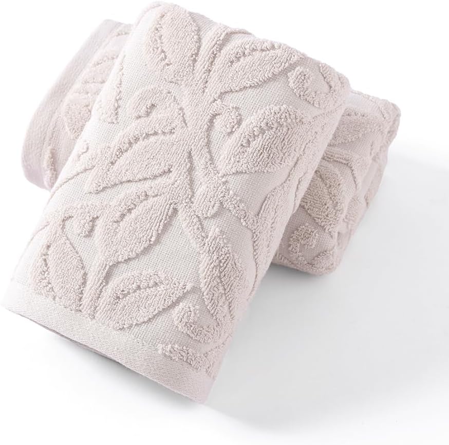 YiLUOMO Lime White Hand Towel Set of 2 Super Soft 100% Cotton Embossed Floral Pattern Highly Absorbent Decorative Bath Hand Towels for Bathroom Kitchen Spa 13x 29 Inch