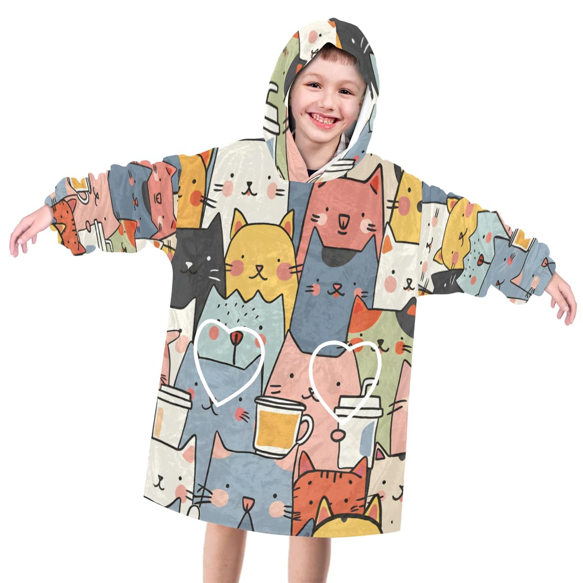 Wearable Blanket Hoodie for Kids, elegant cats Fleece Sweatshirt Blanket Oversized Blanket Sweatshirt with Pocket Flannel Warm Hooded Blanket 6-10 Year Old Girl Boy Gift, One Size