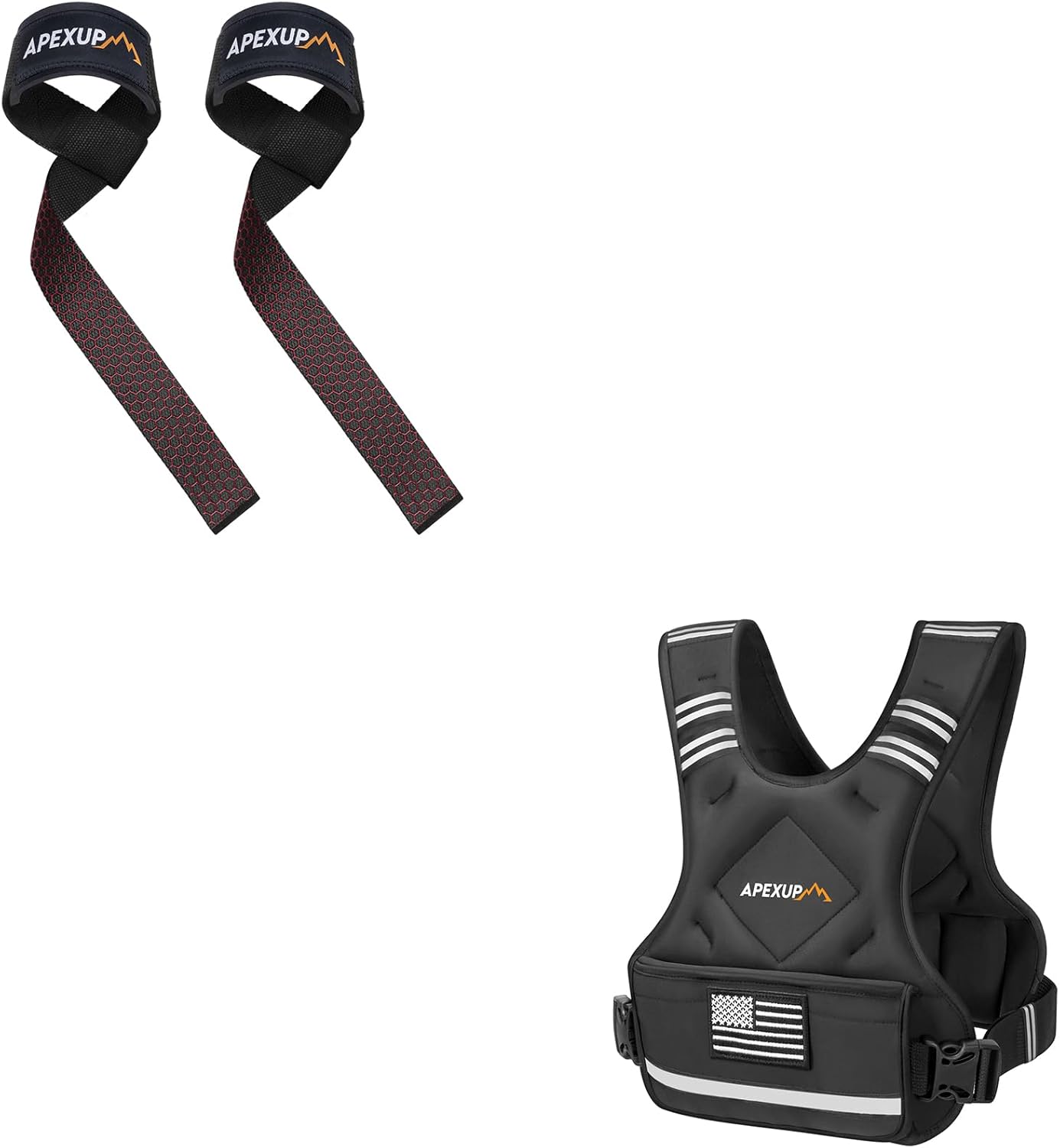 APEXUP Adjustable Weighted Vest (4-10lbs) + Weight Lifting Straps for Weightlifting