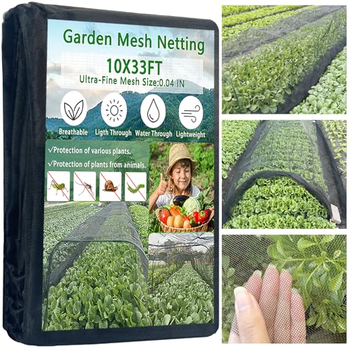 10×33FT Thickened Black Nano PPT Garden Netting Mesh,Plant Covers Protection Ultra Fine Net for Vegetable Fruits Flowers Crops from Insect Pest Bug Birds Eating,30% Shade Rate, Reusable & Durable