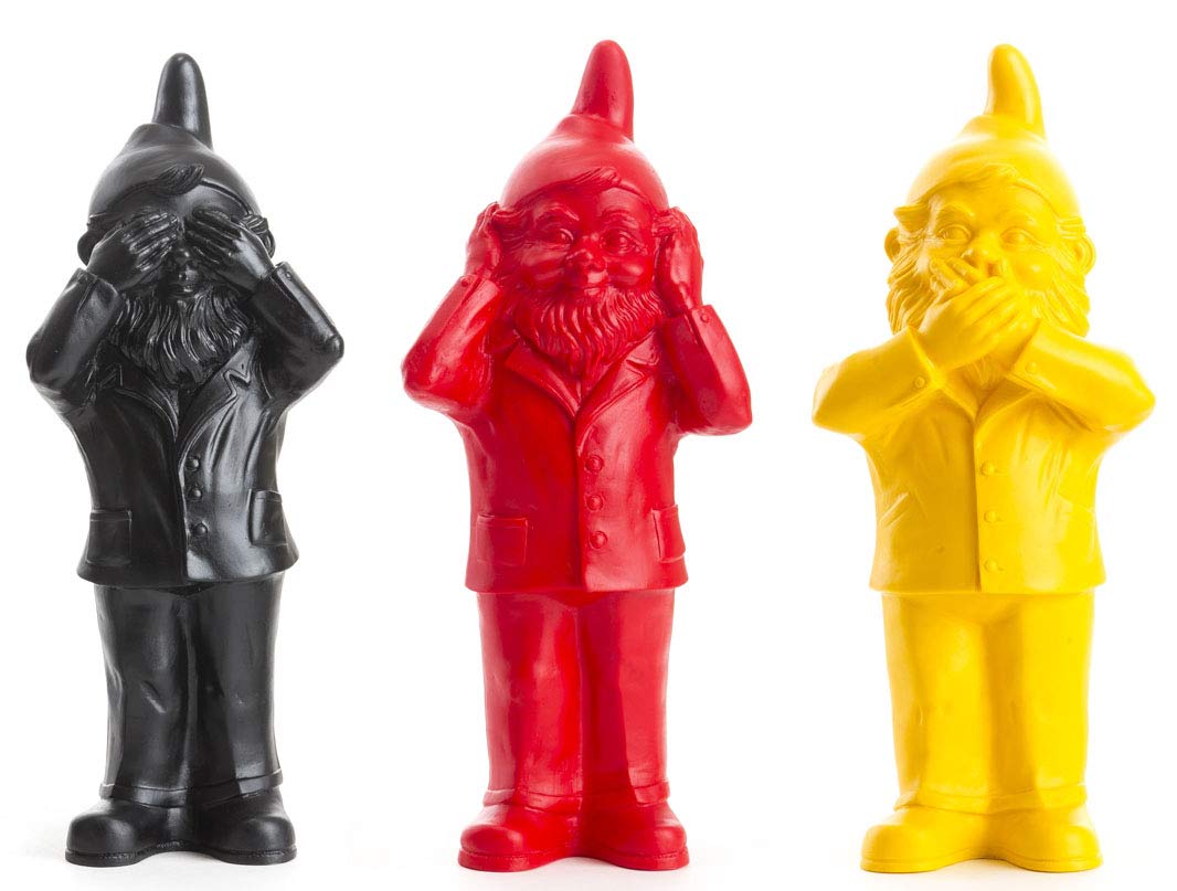 Ottmar Hörl Geheimnisträger Set - Nichts sehen, Nichts hören, Nichts Sagen - schwarz rot Gold - Set mit DREI Skulpturen