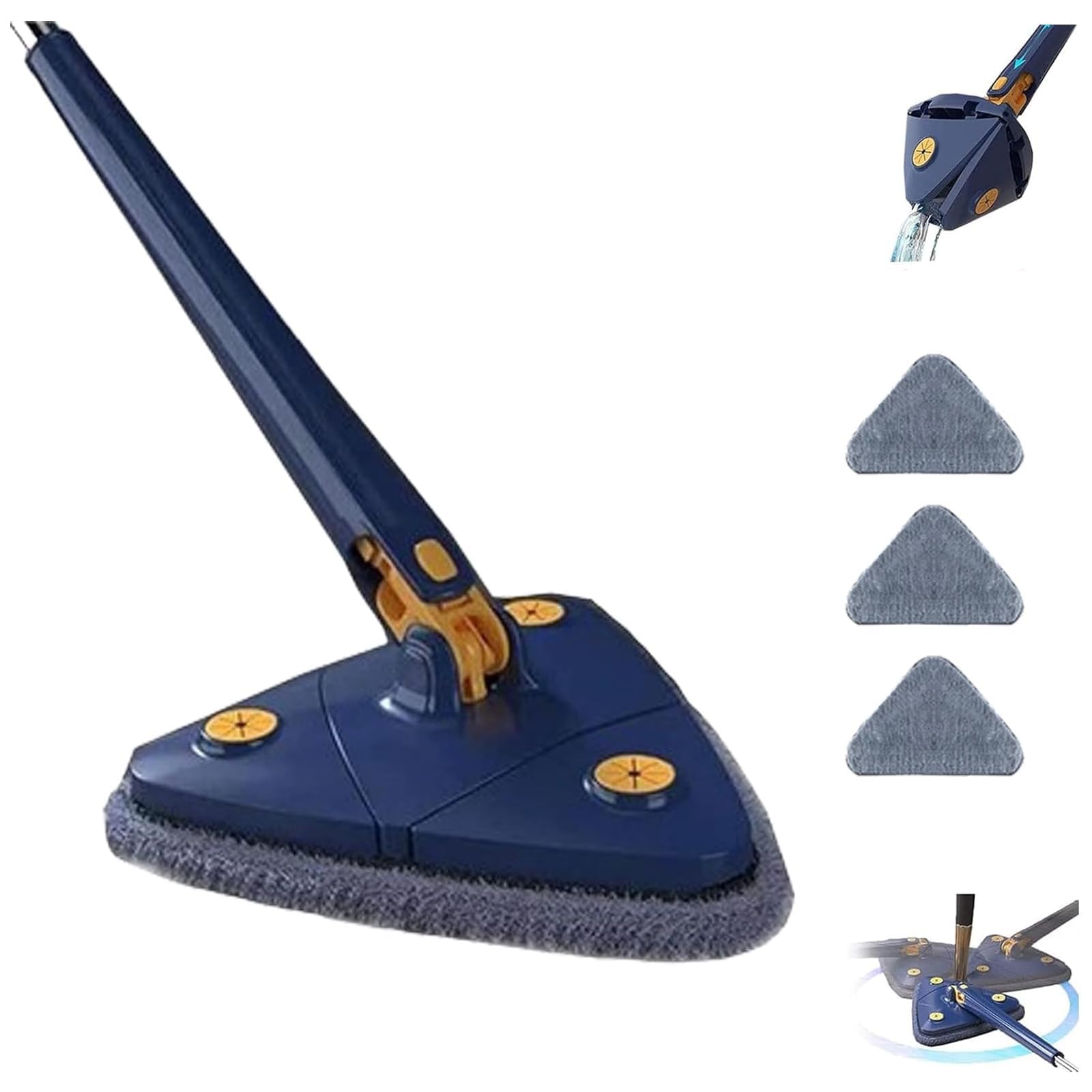 Serpillère triangulaire rotative à 360° avec 6 chiffons - Balai