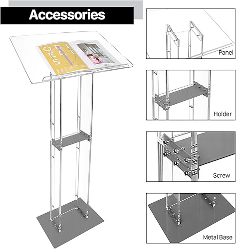 Miniatura 7 de Cutora Acrylic Lecterns & Podiums Stand, Clear Pulpits for Churches, Weddings, Teacher, Classroom, Speech, with Metal Base and Storage Shelf, Office