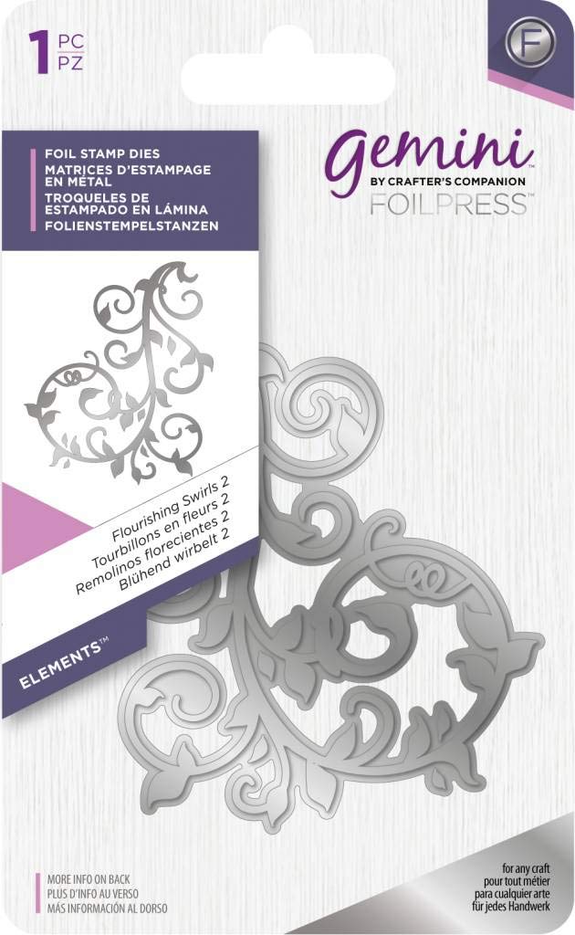 Crafter's Companion Gemini Foilpress Stamp Die Elements-Flourishing Swirls 2, Silver