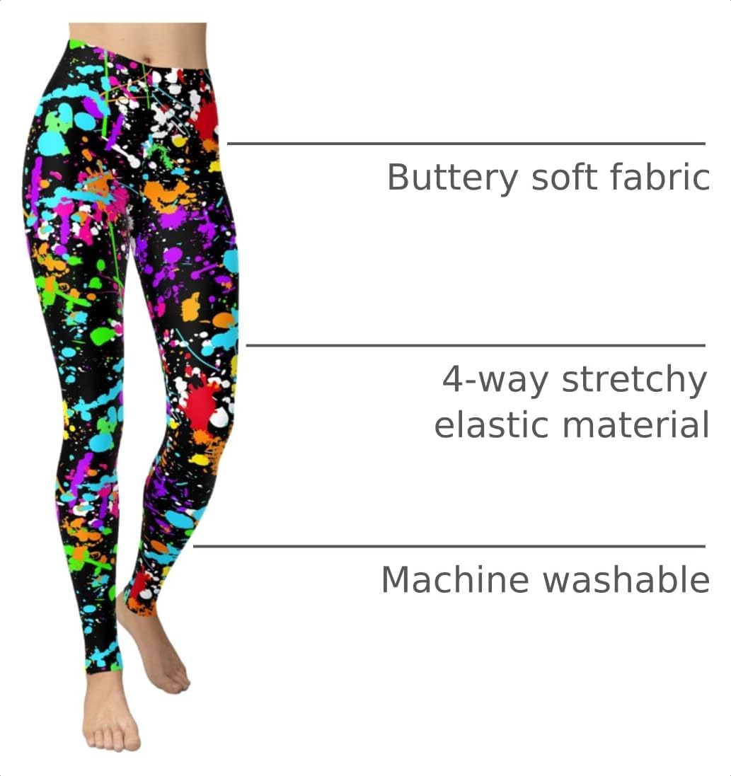 sissycos Women's 80s Leggings Neon Artistic Splash Printed Pants