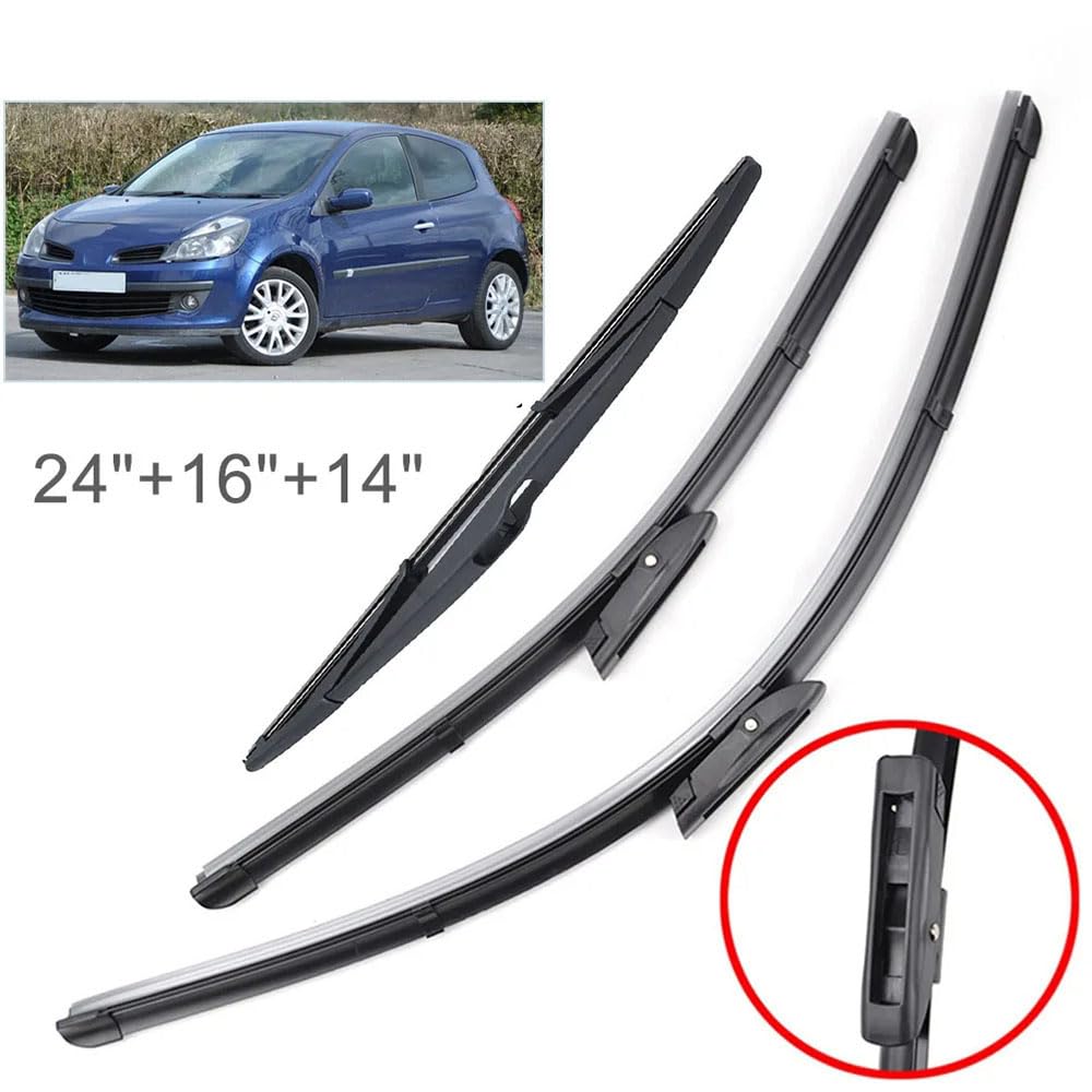 Zestaw wycieraczek przednich tylnych do Clio MK 3 Fließheck 2005-2012, gumowe wycieraczki do czyszczenia szyb 24 "16" 14"