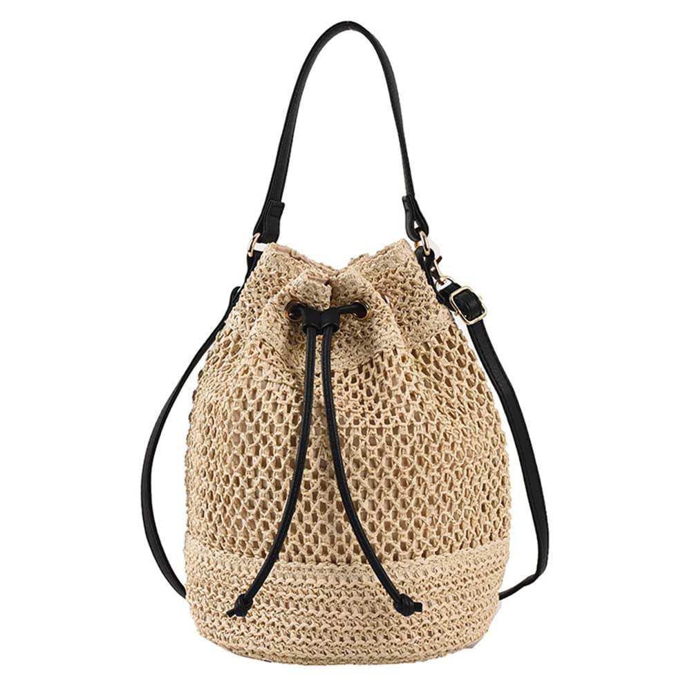 BIOSA Bolsos de Hombro de Paja para la Playa Moda Casual Simple Elegante Bolso tipo Bombonera de Paja de Verano Correa Ajustable para Vacaciones de Fin de Semana