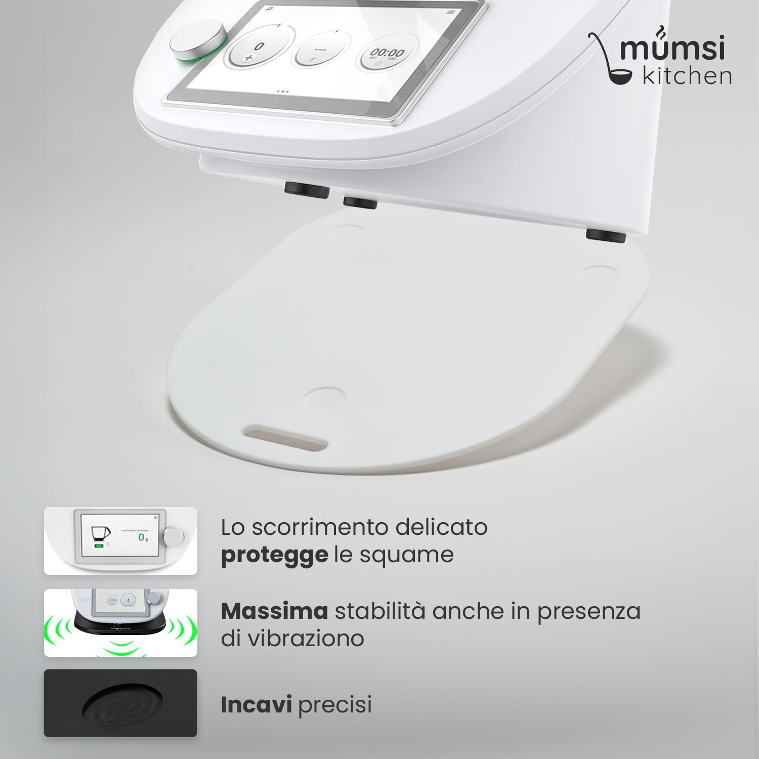 Tavola scorrevole per Thermomix TM6 & TM5 in bianco - tavola scorrevole in vetro acrilico di alta qualità - facile da spostare e tenuta sicura - accessorio per Vorwerk