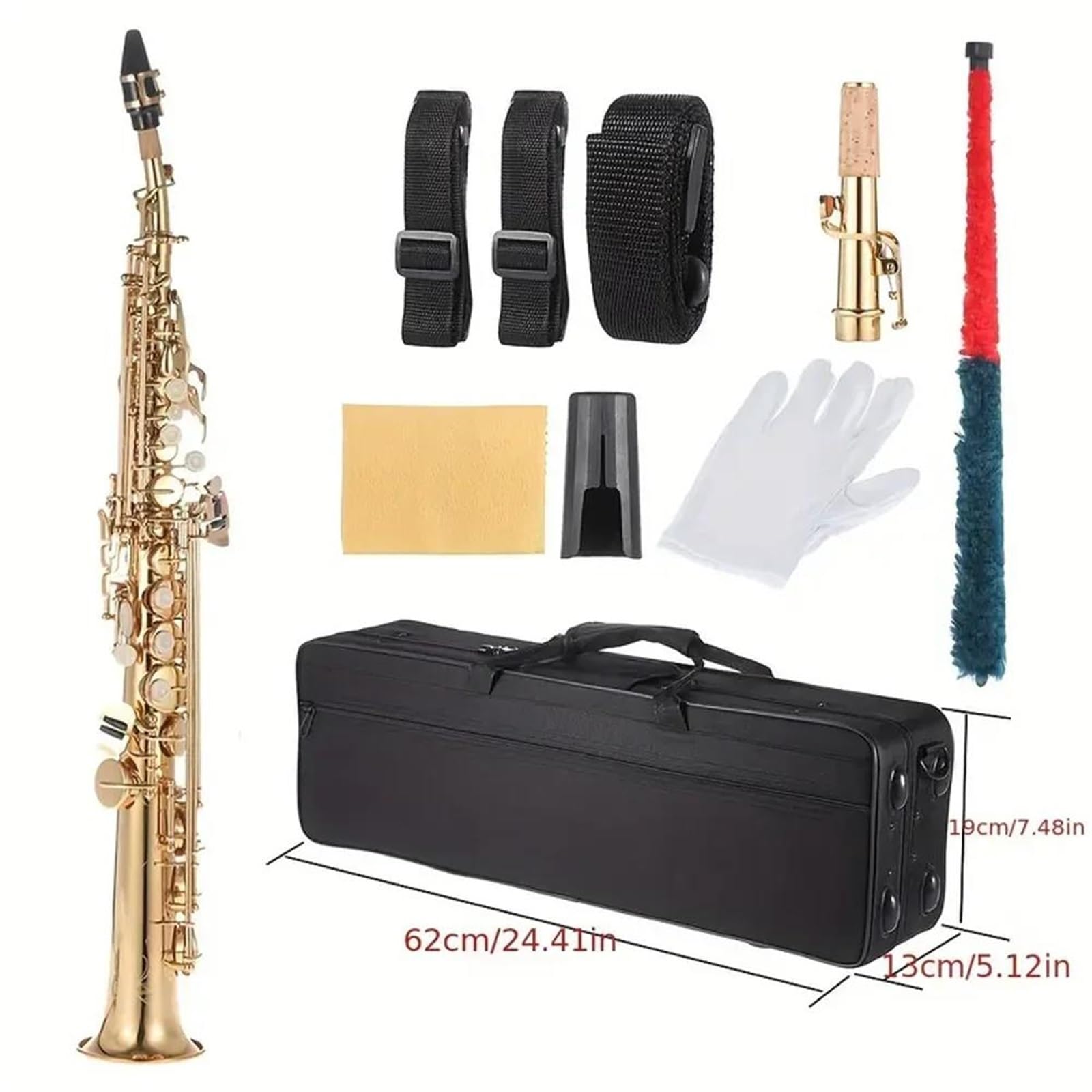 Saxophone soprano droit en laiton si bémol, instrument à vent en bois, motif sculpté naturel, avec sac de piano et accessoires Saxophone Professionnel