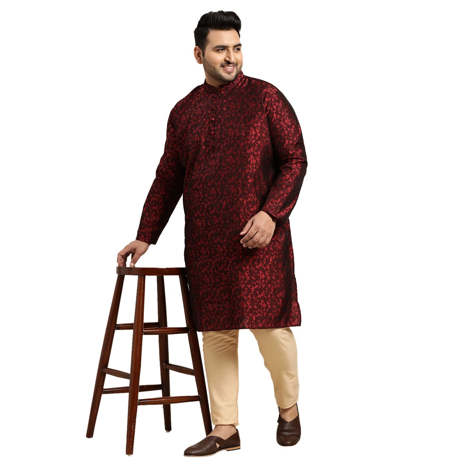 sojanya Plus (Since 1958) Men's Silk Blend Maroon Self Design Only Long Kurta-picture-13