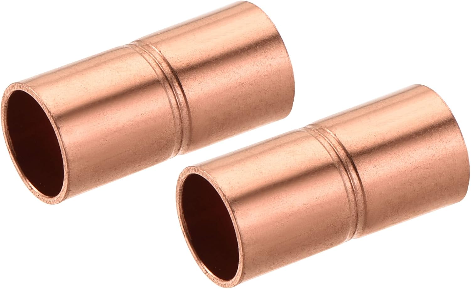 MECCANIXITY Straight Copper Coupling Fittings, 3/8 Inch ID Welding Joint for HVAC Air Conditioner, with Rolled Tube Stop Sweat Ends, Pack of 2