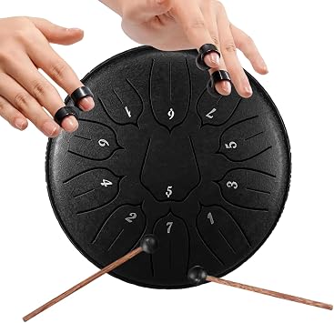 Tongue Drum Steel Tongue Drum Set 6 Inch 11 Tone D Major Tongue Drum Steel Tongue Drum Handpan Steel Drum with Drum Bag for Meditation Sound Healing Black