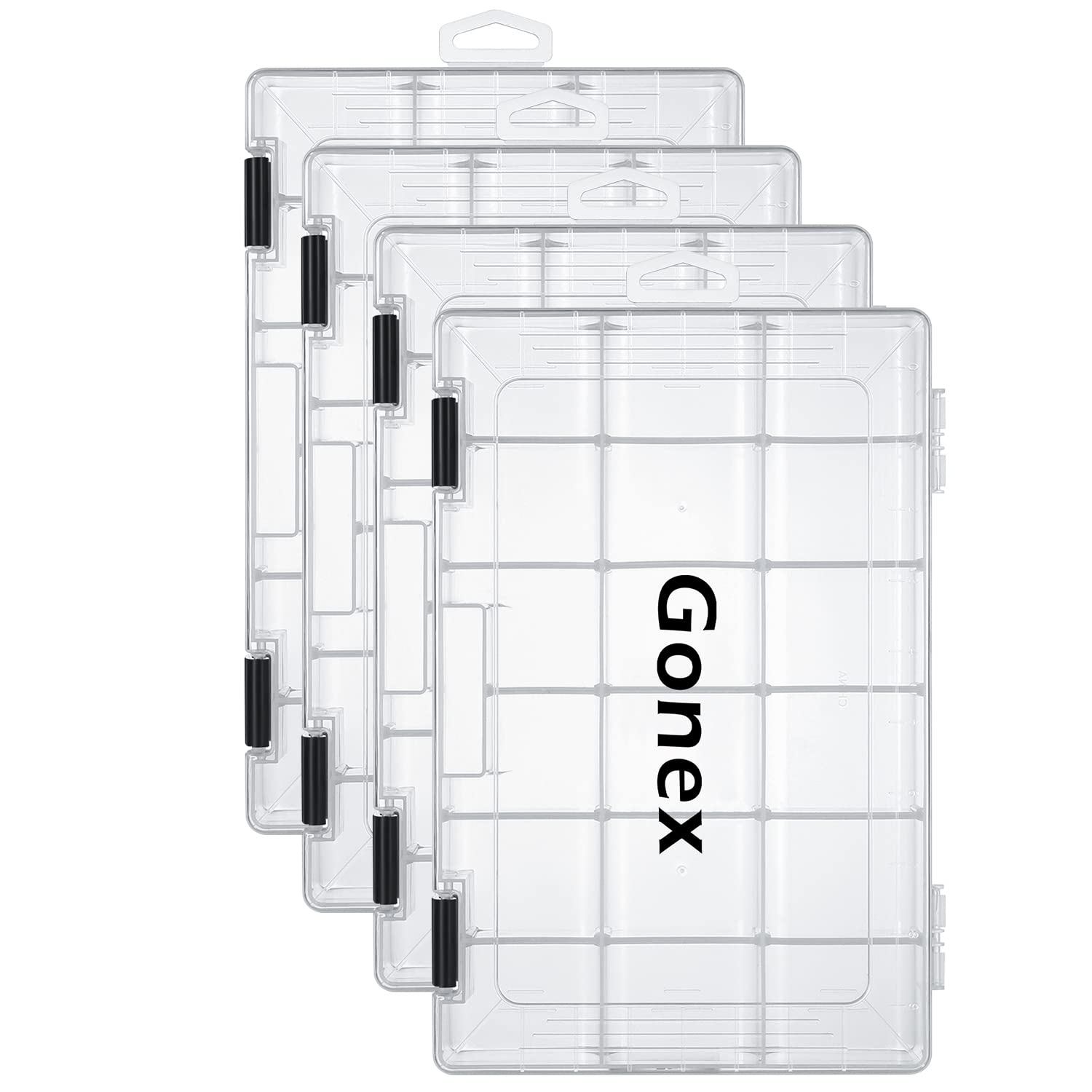 Gonex Scatole per esche da pesca 4 pezzi, organizer in plastica trasparente con 18 scomparti
