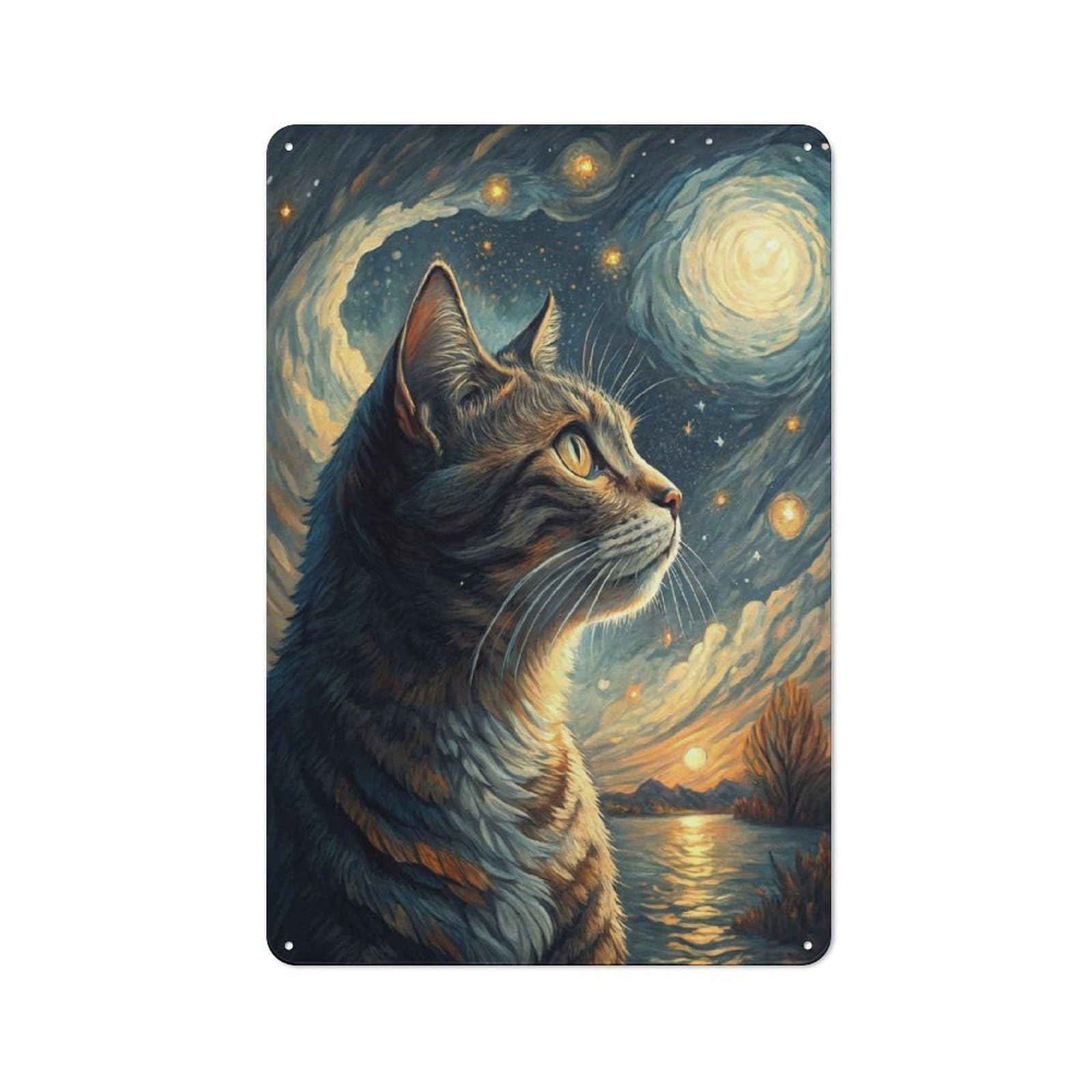 Classic Cat Looking at Starry Sky Metal Sign 30x20cm, Classic Pub Decor for Diner, Restaurant, Shed Or Kitchen