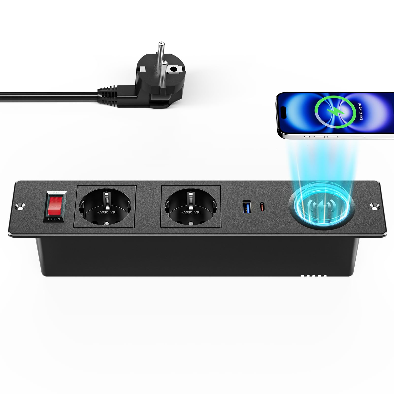 ONLYWIN Tisch-Steckdosenleiste Mit Klemme - 4 Schuko + 4 USB (20W USB-C), 4000W, 2m Kabel Für Homeoffice