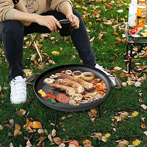 Keleday 20 Inch Griddle Pan Round Camping Grill Pan Pre-Seasoned Carbon Steel Paella Pan Deep Large Griddle With Three Detachable Legs Black For Indoor And Outdoor Use #TOP2