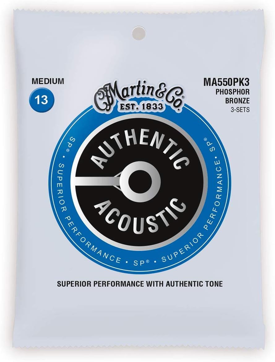 Martin Authentic Acoustic Guitar Strings - 3 Pack - Superior Performance 92/8 Medium
