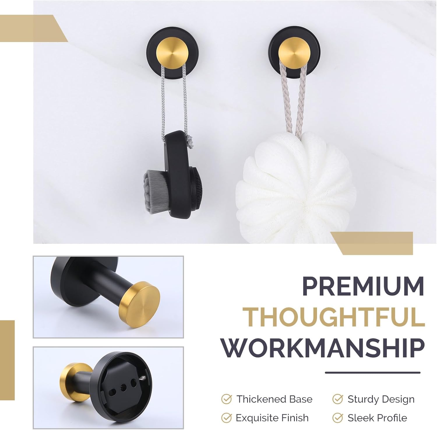 Angle Simple Swivel Towel Ring Bundle with Robe Hook 2 Pack (Black & Gold)