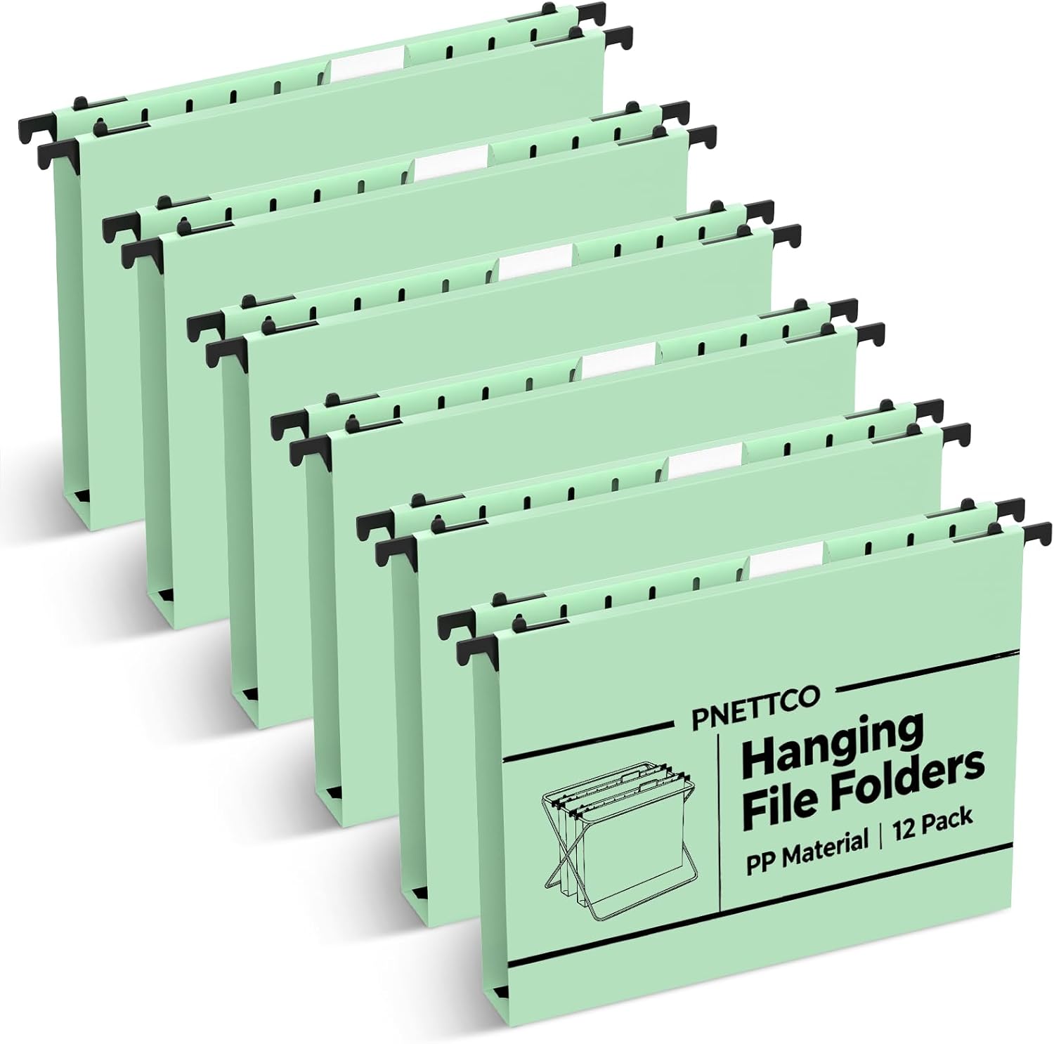 Extra Capacity Plastic Hanging File Folder, 12 Pack Reinforced Hang Folders Letter Size, Heavy Duty 1 Inch Expansion Filing Cabinet Folders, for Bulk Files, Medical Charts, Sage Green