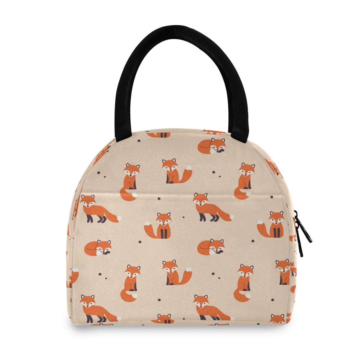 Mnsruu Cartoon Fox Orange Polka Dot Insulated Lunch Box Cooler Bag Lunch Bag Tote for Work School Picnic