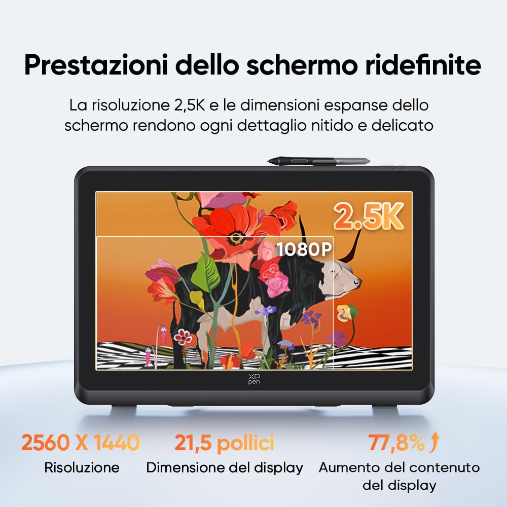 XPPen Artist 22 Pro (Gen 2) Tablet grafico QHD 2.5K, schermo da disegno 21,5 pollici Adobe RGB 99% sensibilità penna 16K