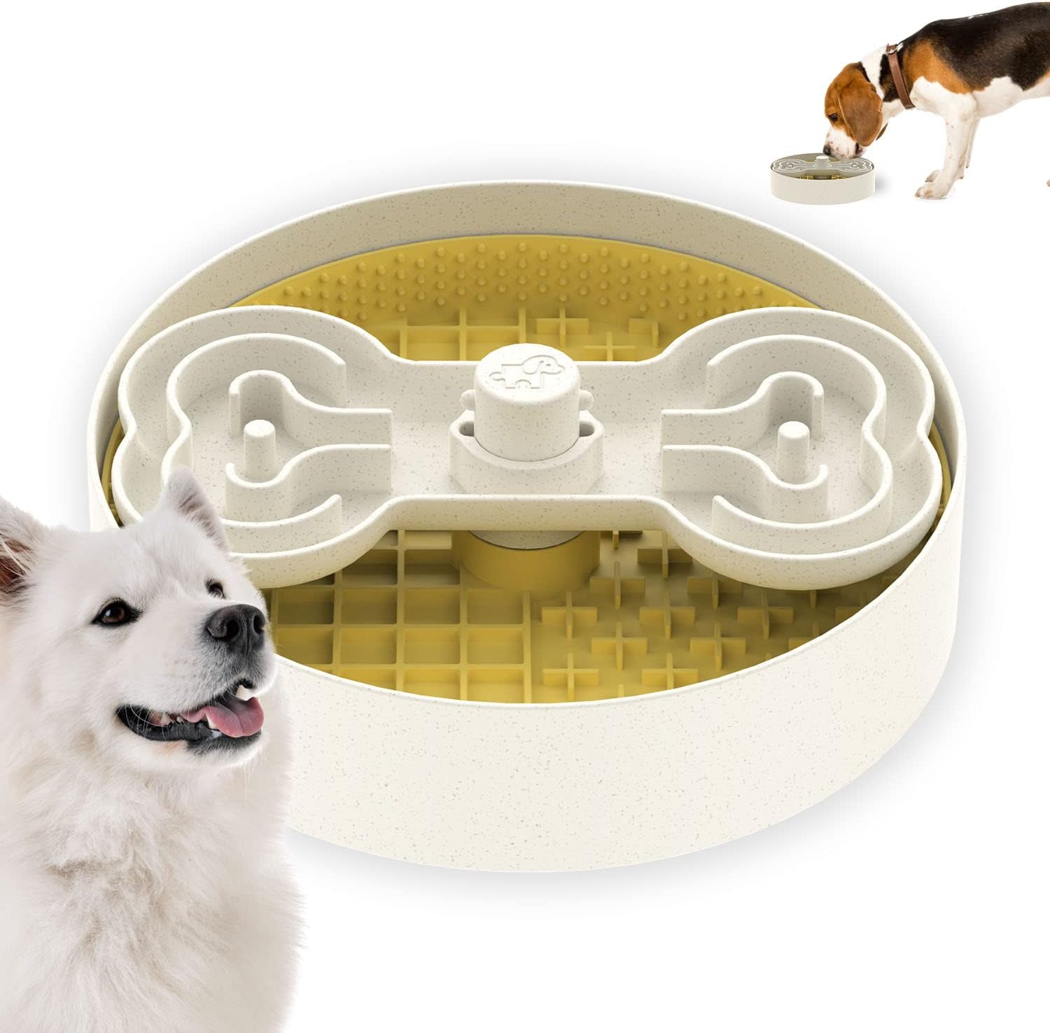 Puzzle Feeder 3 in 1 Dog Slow Feeder Bowl+Dog Lick Mat+Dog Enrichment Puzzle Bone, Perfect for Kibble, Treats, Peanut Butte, Raw Food, Prevent Overflow and Large Enough