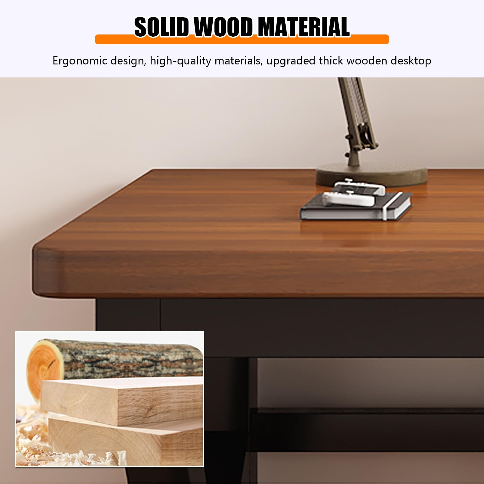 Scrivania da gioco da ufficio, in legno massello con staffa in metallo tipo K, spessore 2,5 cm, design moderno con foro per cablaggio, per uso domestico e ufficio