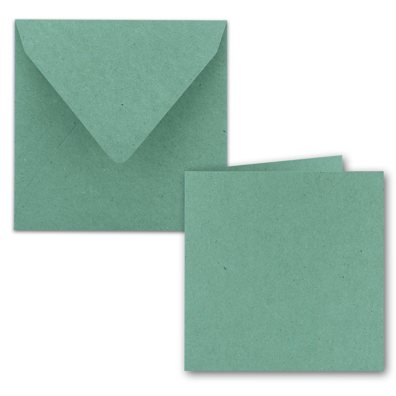 Juego de 200 tarjetas plegables cuadradas de papel de estraza en verde eucalipto, 15 x 15 cm, tarjetas dobles y sobres de papel reciclado - Serie Umwelt