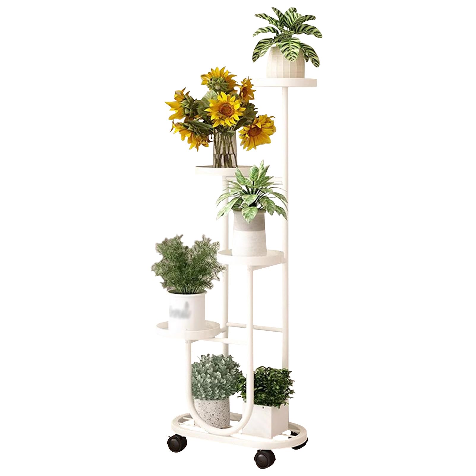 YUANCHUTOP Tall Metal Plant Stand on Wheels - Indoor/Outdoor Iron Flower Pot Holder - Corner Display Rack for Balcony, Garden, Patio - Ideal for Houseplants & Home Décor