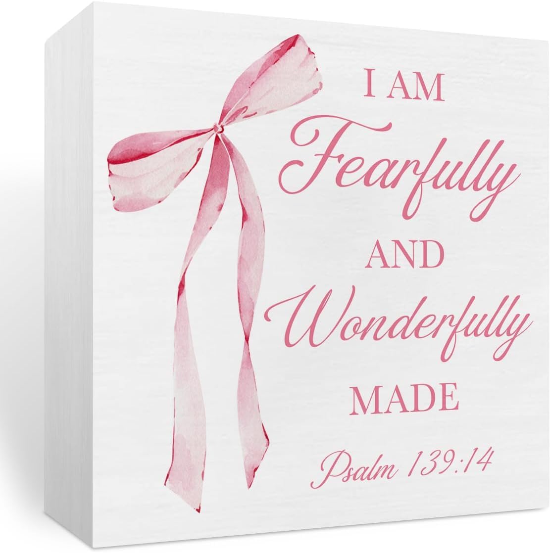 7x7 Inch Pink Ribbon Box Sign Fearfully and Wonderfully Made