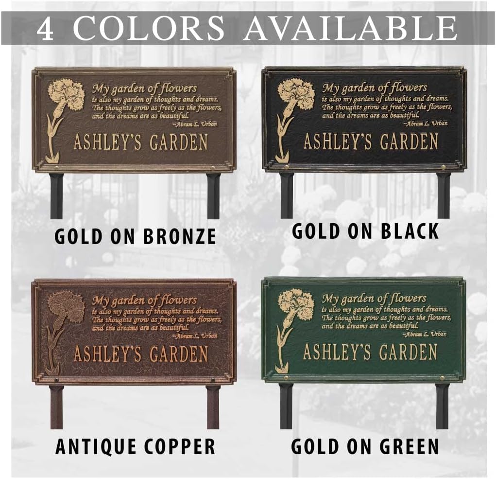 Whitehall™ Personalized Cast Metal Yard Plaque - The Dianthus Garden Lawn sign. Made in the USA.