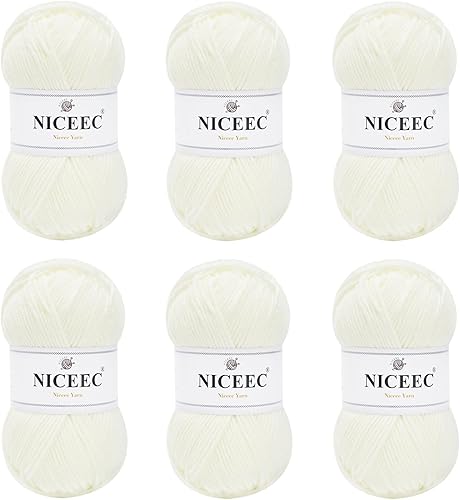 NICEEC Hilo suave de colores surtidos de 6 x 1.76 onzas, hilo de bombones para tejido de ganchillo, hilo acrílico de 4 capas para iniciación de