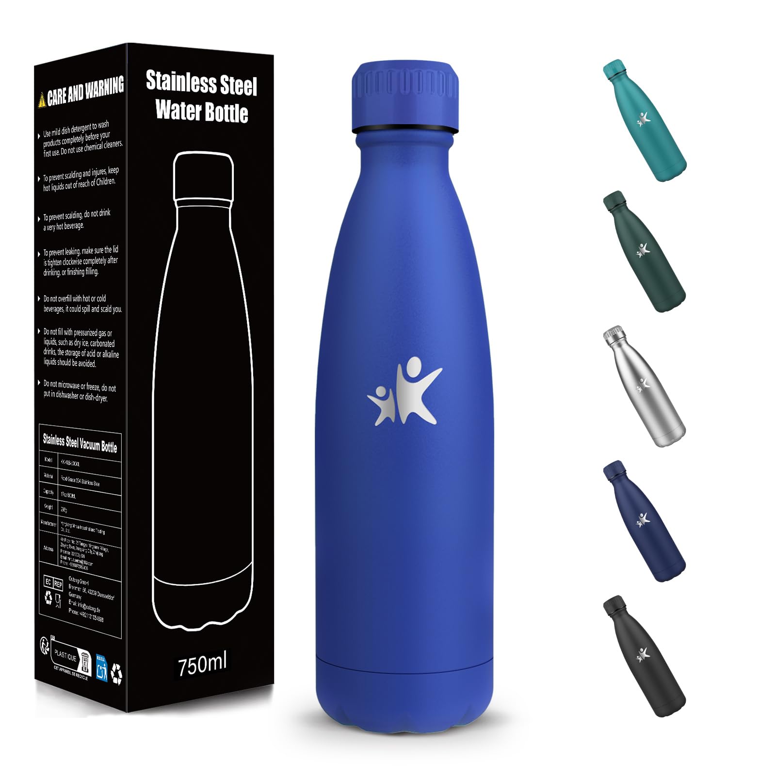 Borraccia Termica, 750 ml Senza BPA, Borraccia, 304 Acciaio Inossidabile, Bottiglia Termica, Isolamento Sottovuoto a Doppia Parete, Bottiglia Metallo per Cucina, Campeggio, Palestra - Blu reale