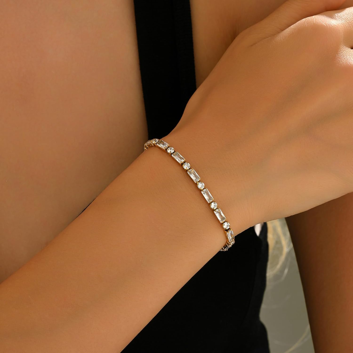 18K Gold Plated Multi-Color Classic Tennis Bracelet for Women Dainty Color 3mm Rainbow Cubic Zirconia Bracelet Adjustable CZ Gold Bracelets Trendy Summer Jewelry Gift - Image 3