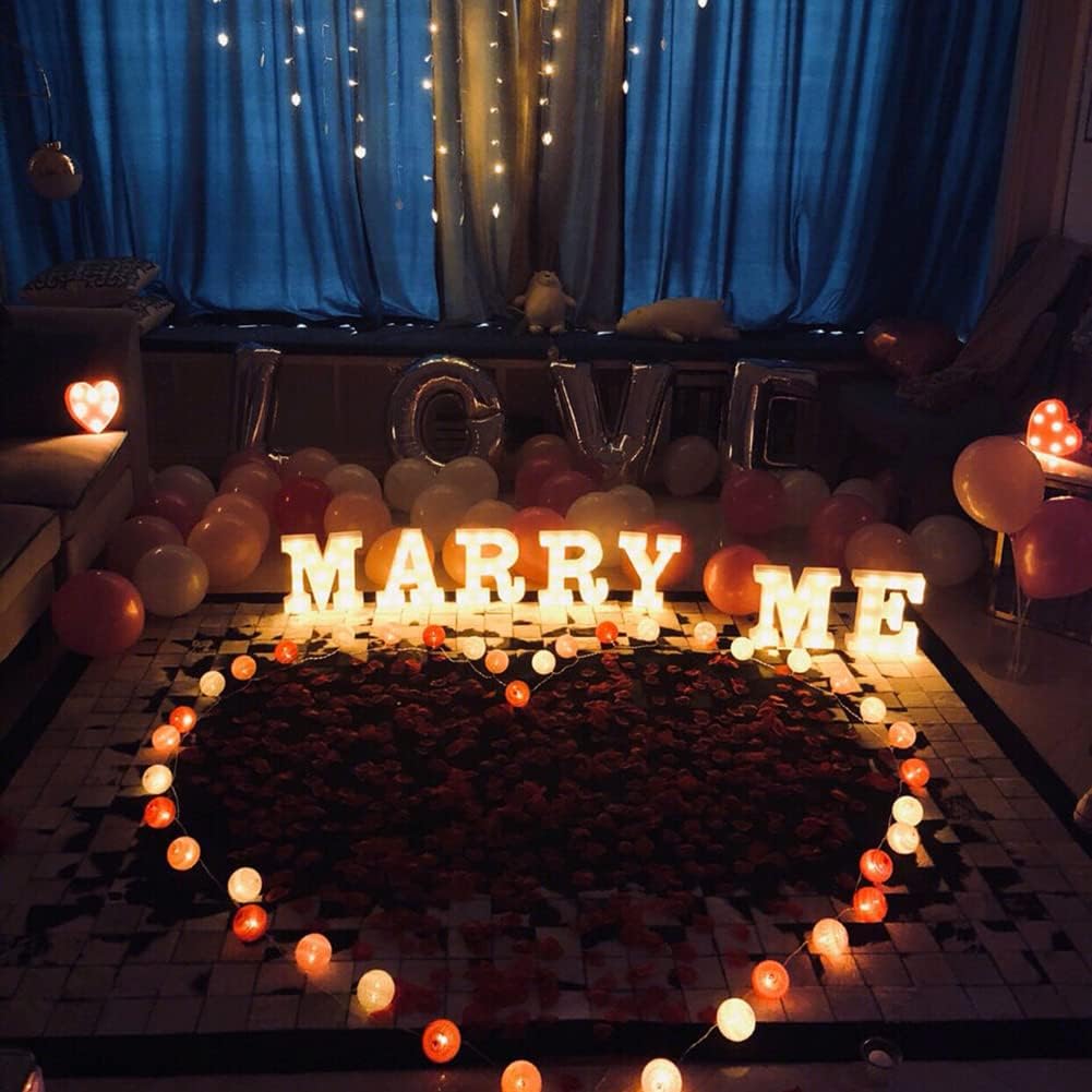 Letras LED 3D 'Marry Me' - Luz Nocturna Romántica para Propuesta de Matrimonio y Decoración de Bodas - Ideal para Aniversarios, Fiestas, Hogar y Restaurantes - Uso Interior y Exterior