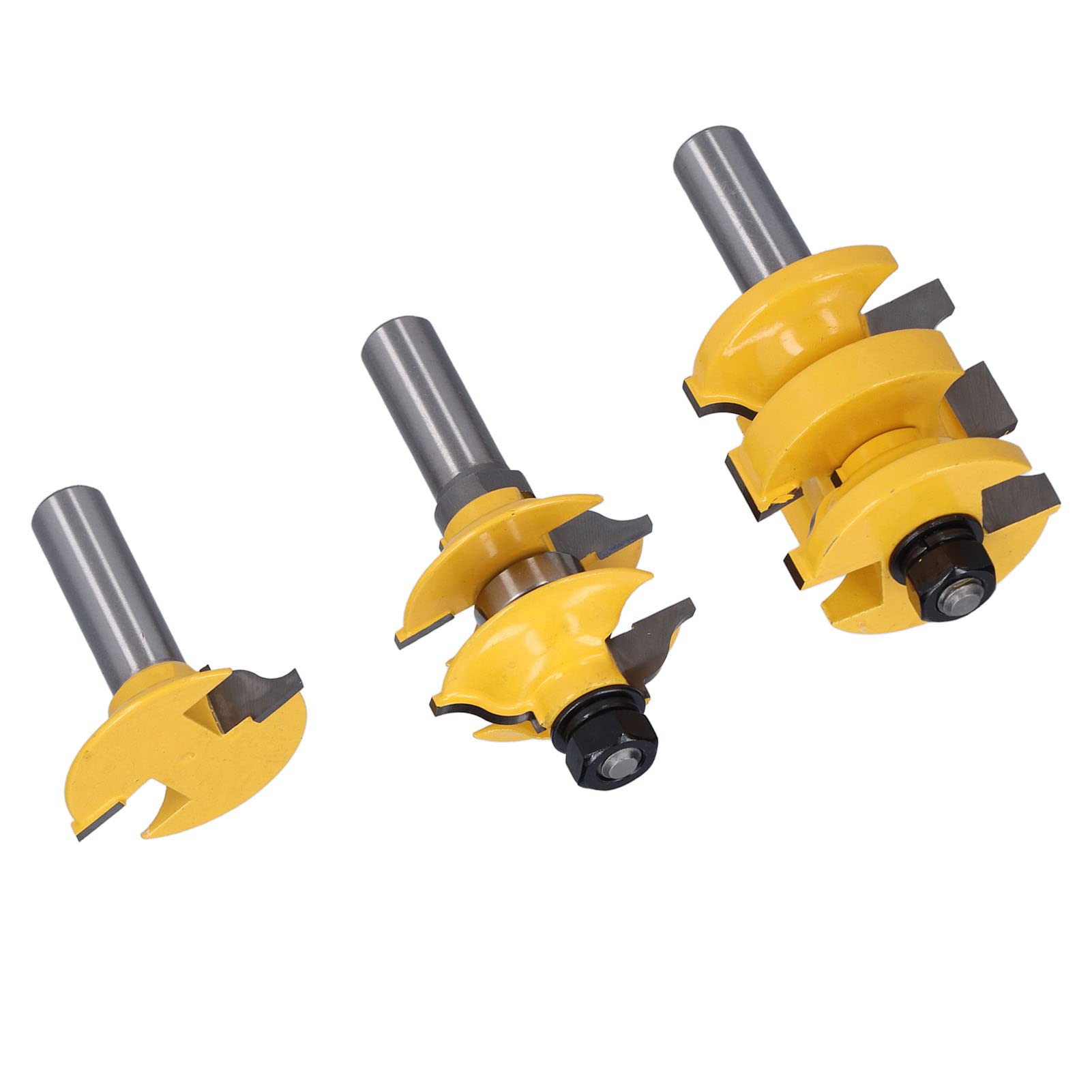 Set di Punte per Fresatura su Rotaia, Punta per Fresa per Telaio Porta in Acciaio Al Carbonio 3 Pezzi, Gambo da 1 2 Pollici, Tagli a Tenone Puliti, Rivestimento in PTFE Anti-gioco per la