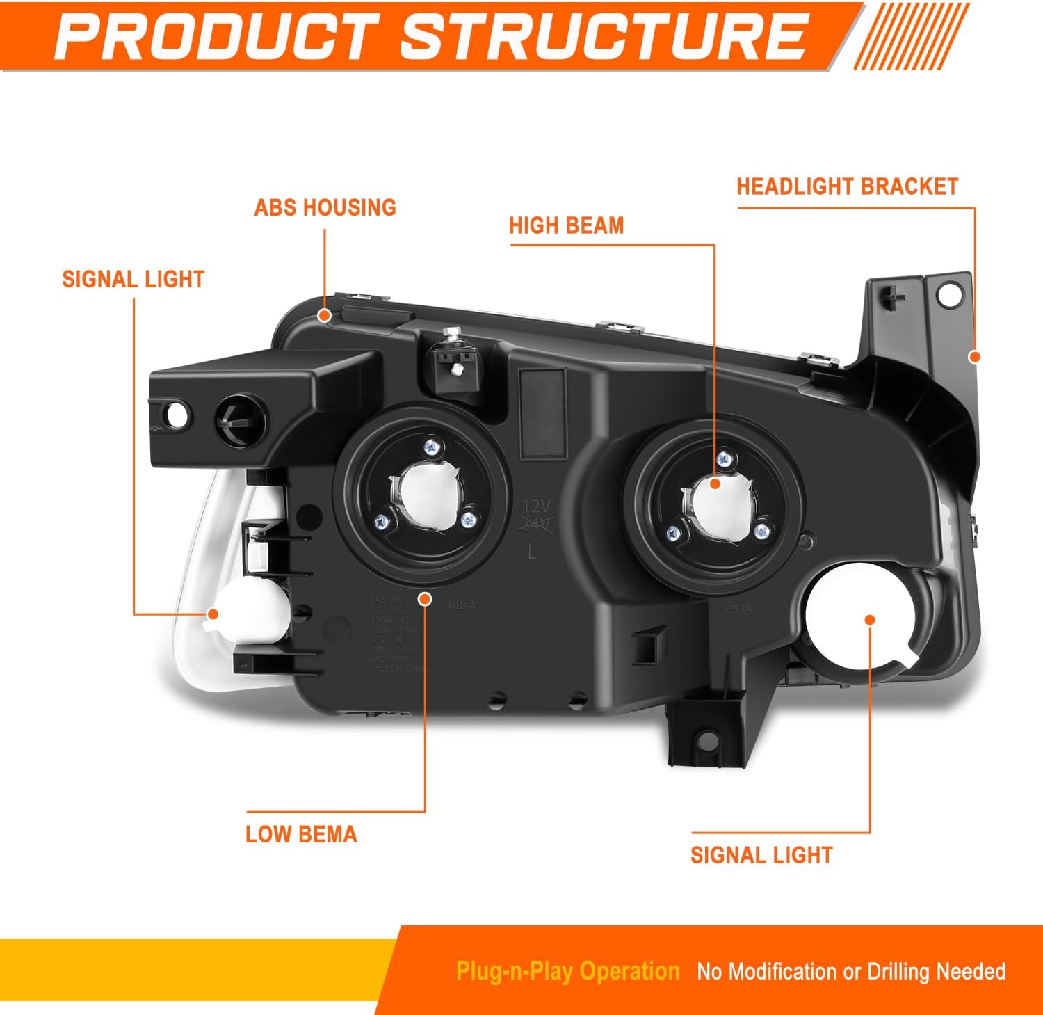 PM PERFORMOTOR/Clear Corner Headlight Headlamp Assembly Set Compatible with 06-10 Dodge Charger,2Pcs