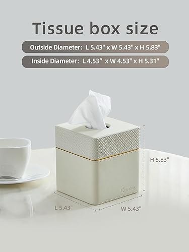 Miniatura 7 de Cloudever Funda cuadrada para caja de pañuelos, moderna, de piel sintética, decorativa, para cubo de pañuelos, color blanco